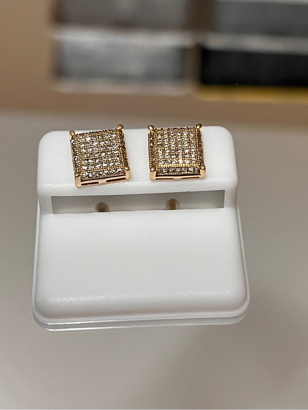 Gold Moissanite Square Pavé Stud Earrings - Men’s Jewelry
